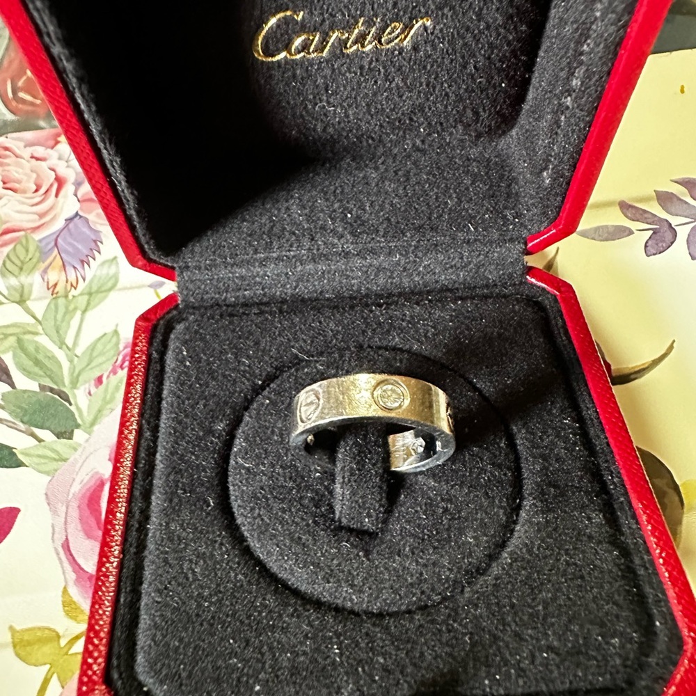 Cartier 18k white gold 3 diamond  Love ring band size 53